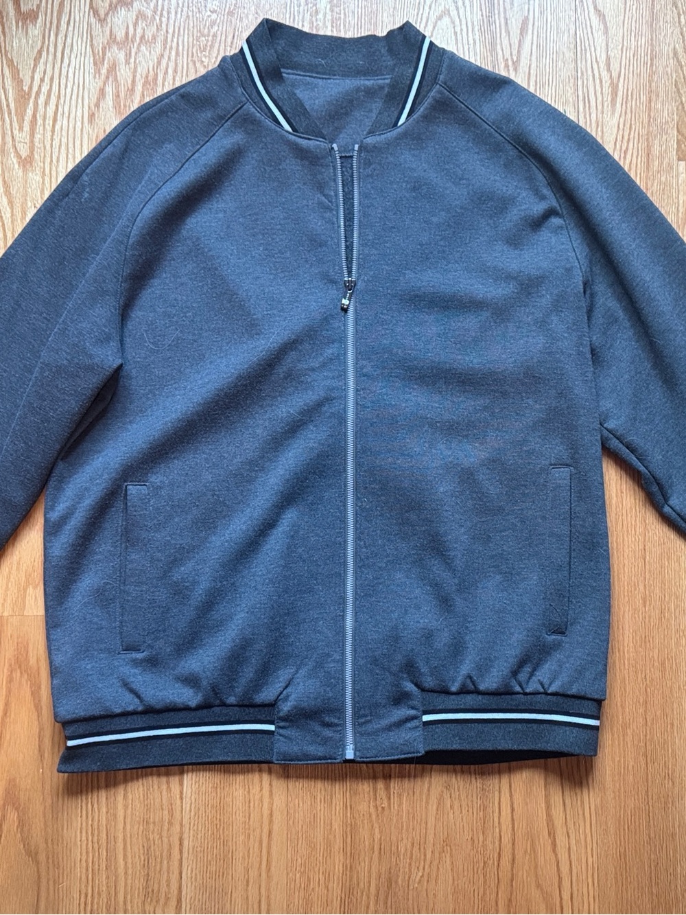 Bugatchi Men's Gray Zip Sweatshirt Jacket with Contrast Stripe